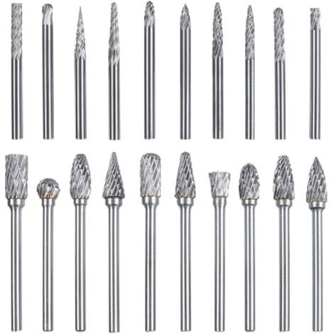 Fraises 20Pcs Rotatives Double Coupe en Carbure de Tungstène Ensemble de Fraies Limes Rotatives Burres Fichiers 3mm Tige Fraises pour Bricolage (1/5)