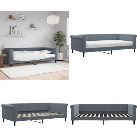 vidaXL Tagesbett mit Matratze Dunkelgrau 100x200 cm Samt (1/5)