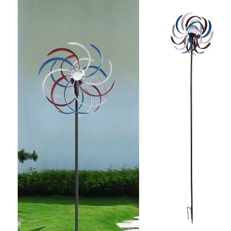 Moulin à vent solaire décoratif avec LED pour jardin - Spirale métallique éolienne autonome avec boule lumineuse - Hauteur 200cm