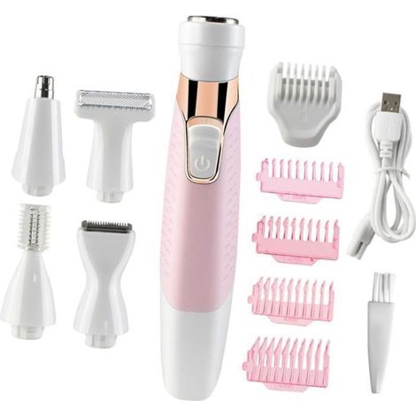 Épilateur électrique 5 en 1 pour femme Appareil d'épilation complet du corps, indolore et étanche, rose, rechargeable (1/5)