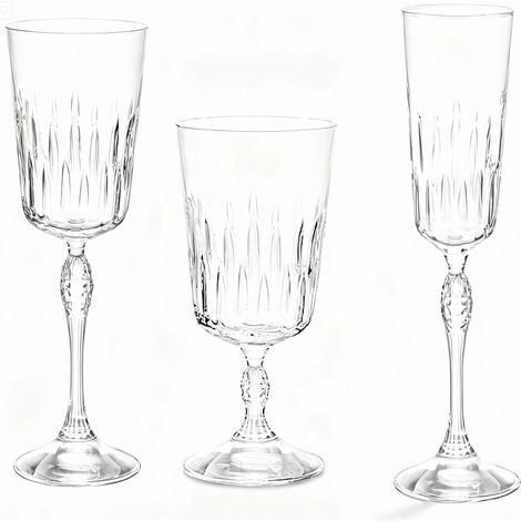 Set 36 Calici  Vetro Lavorato Vintage Bicchieri con Piede per Vino Rosso Acqua Flute Champagne Lavabili in Lavastoviglie collezione Luigi Uso Quotidiano e ProfessionaleBor-mioli Celebrazione