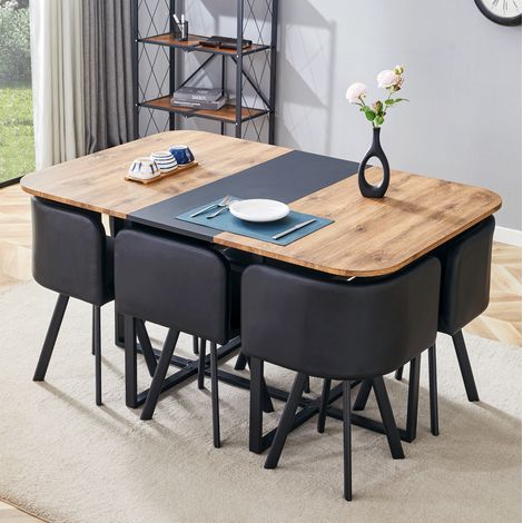 Set tavolo allungabile e 6 sedie 150x100x79 cm in MDF nero e legno - MEUBLIV (1/5)