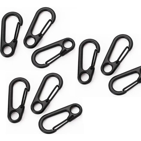 30 mosquetones para escalada y senderismo, mosquetones multifuncionales con anilla en D de aluminio robusto con tapa de gancho para camping, viajes, senderismo y actividades al aire libre (negro), lon (1/4)