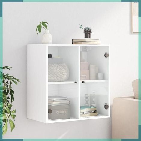 836490 Armoire murale avec portes en verre blanc 68x37x68,5 cm (1/5)