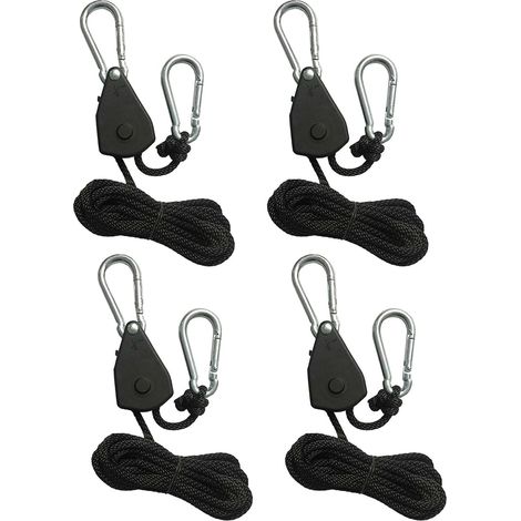 Lot de 4 cliquets de Corde Robustes avec Crochet, cliquet de Corde de 1/8", cliquet réglable pour Lampe de Plantes, 2 m, à cliquet réglable (1/5)