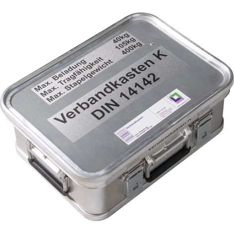 MUNK Rettungstechnik Aluminium Kasten 400x300x150mm mit Deckel, Beschriftung "Verbandskasten"