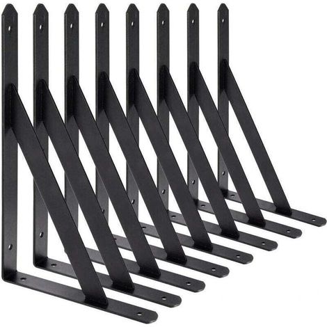 BR-Vie Wandregalhalterungen, 8 Stück 90-Grad-Dreieckstahlträger, 200 mm x 120 mm Regalhalterungen, Eckverstrebung (Schwarz)