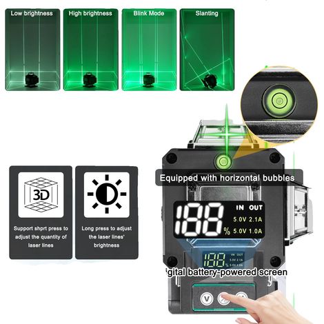 Niveau Laser, Boîtier en Plastique Durable, Hauteur Réglable 1,2 m, 16 Lignes Laser, Capacité d'Auto-Nivellement de 3°, Polyvalent pour Utilisation au Sol et sur Mur (1/5)