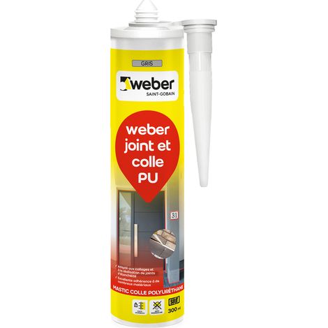 Weber Saint-Gobain Mastic colle base PU, Gris, Spécial Réalisation Joints d'Etanchéité, 300ml, Weber joint et colle PU , PU40