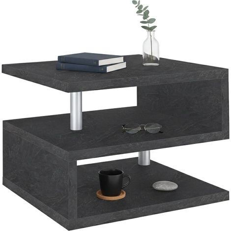Dmora - Couchtisch Gianni, Wohnzimmer-Couchtisch, niedriges Aufbewahrungselement, Couchtisch, 55x55x41 cm, Schiefer