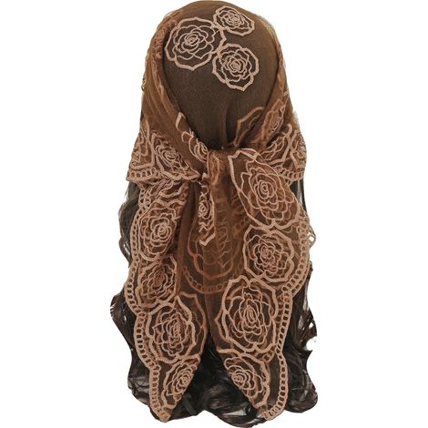 Haarband mit Blumenstickerei für Damen, transparentes Spitzenhaarband/Kopftuch, Braun (1/4)