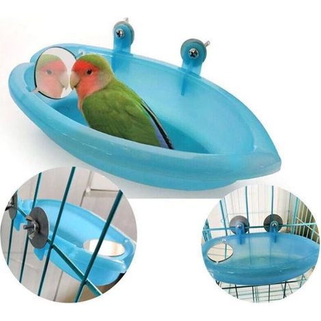 BRAVIX Oiseau Baignoire Bol Bassin Suspendu Birdbath Jouet Pet Perroquet Budgie Perruche Perruche Cockatiel Cage Douche Alimentation Nourrisseur avec Miroir (1/5)
