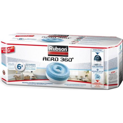 Rubson AERO 360° 6 Nachfüllpackungen in 450 g neutralen Tabs für Feuchtigkeitsabsorber, Nachfüllpackungen für Luftentfeuchter AERO 360° ultra saugfähig und geruchshemmend (1/4)