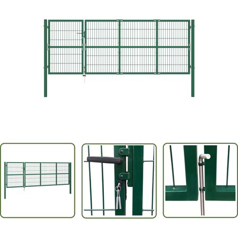 The Living Store Portail de clôture de jardin avec poteaux 350x120 cm Acier Vert - Portail De Jardin - Portillon - Clôture - Porte D'entrée - Fermeture Extérieur (1/5)