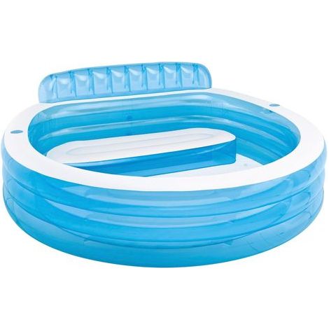 1 piscine familiale gonflable bleue 229 x 218 x 76 cm pour adultes et enfants, ronde avec dossier, adaptée au jardin, à l'extérieur, au balcon, aux fêtes d'été (1/5)