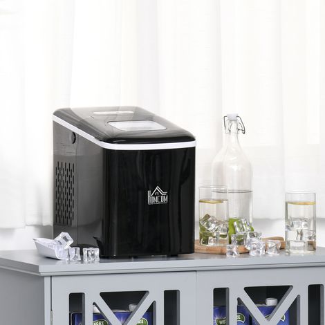 Machine à glaçons autonettoyante, 12kg en 24h, 9 glaçons en 8 minutes, ice maker Portable Avec cuillère et panier, capacité réservoir eau 1,8 L, pour la maison/cuisine/camping, PP noir (1/5)