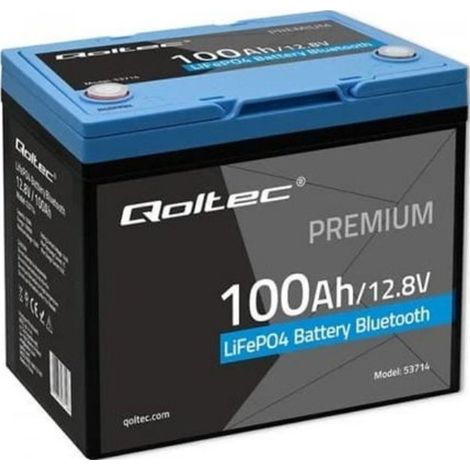 Batería de fosfato de hierro y litio (LiFePO4) Qoltec 53714 de 12,8 V, 100 Ah y 1280 Wh con BMS con Bluetooth