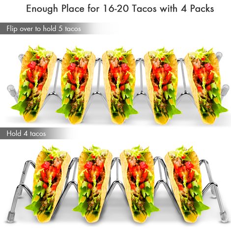 Ensemble de 4 supports à tacos en acier inoxydable, idéal pour les enfants et les tacos à coque dure ou molle.