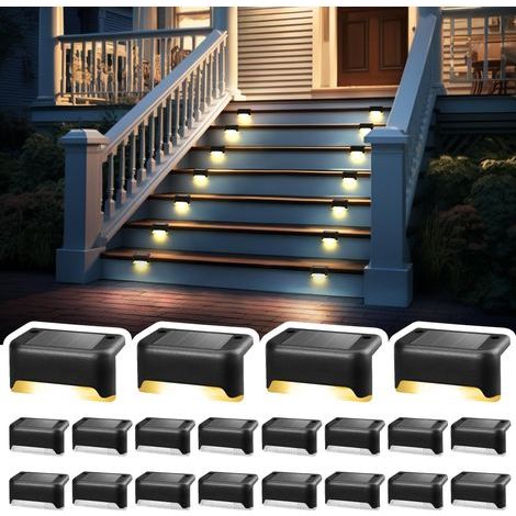 20 Pack Solar Lights Waterproof Outdoor Stair Lights for Steps, Fences, Yard, Patio and Driveway (Black, Warm White) (1/4)