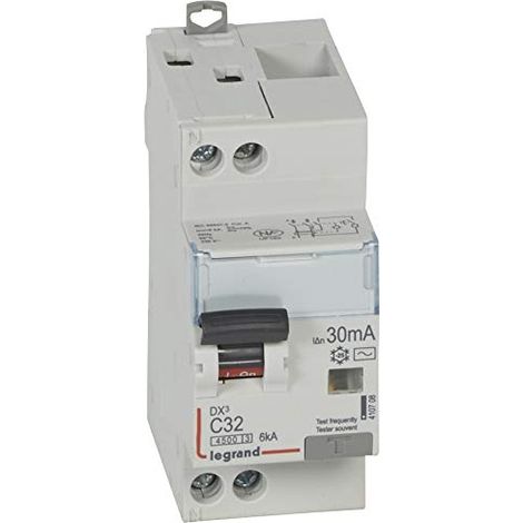 Legrand 410708 Disjoncteur Différentiel dx≥ 4500 -vis/vis- u+n 230V 32A 30mA 6kA Typ AC - Courbe C - Départ