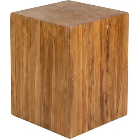 Tabouret carré H. 40 cm en bois de teck effet damier – BRYONY (1/5)