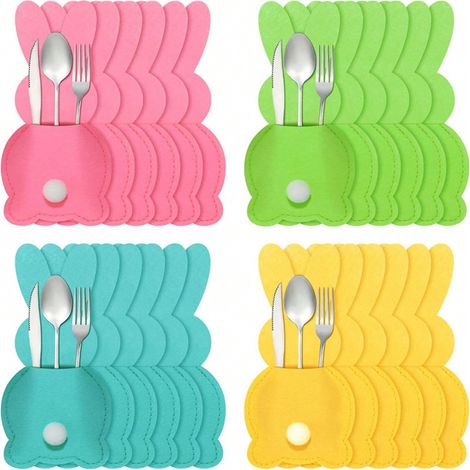 12Pcs Ensemble de vaisselle assorti de lapin - Décorations de vaisselle pour fête de Pâques avec fourchettes et couteaux, thème mignon de lapin (1/5)