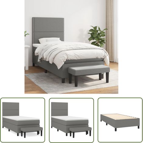 The Living Store Sommier à lattes de lit et matelas Gris foncé 90x190 cm Tissu - Lit Plateforme - Lit Double - Literie - Matelas À Ressorts Ensachés - Têtière Ajustable (1/5)