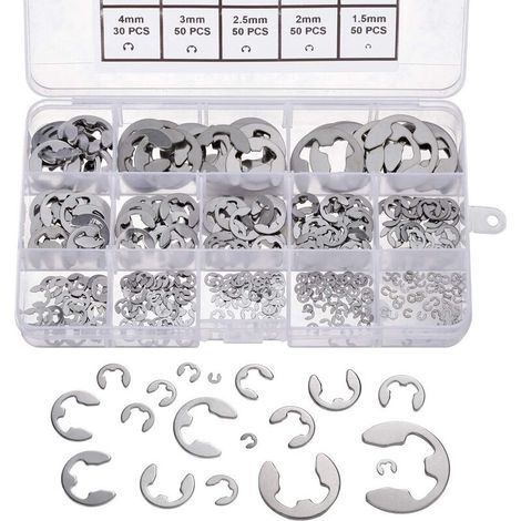 Clip Anneau 304 Inox Circlips Exterieur Assortiment De Circlips 1.5/2/2.5/3/4/5/6/7/8/9/10/12/15 mm Divers Usages 400Pcs (1/4)