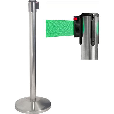 Colonnina Tendinastro 3 metri in Acciaio Inox Spazzolato Ø36x101 cm Nastro Verde (1/5)