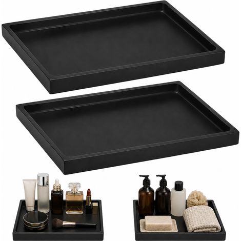 2 Stück Badezimmer Tablett Schwarz, Deko Tablett Rechteckig (1/5)