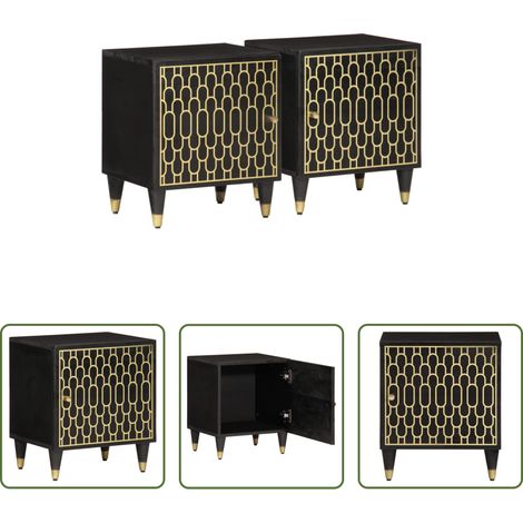 Bois de manguier - Tables de chevet 2 pcs 40x33x46 cm Bois de manguier solide (1/5)