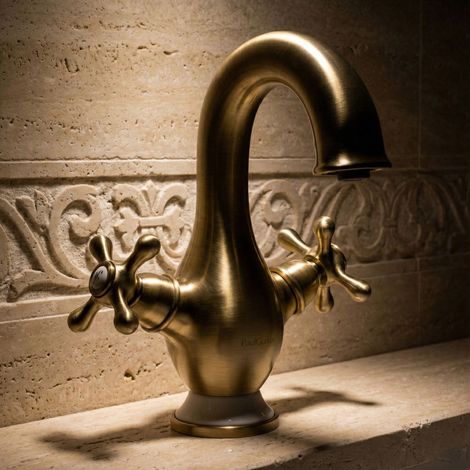 Robinet de lavabo PaulGurkes en bronze antique à deux commandes, style rétro