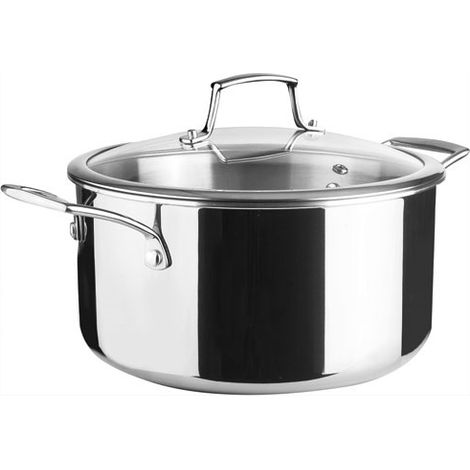 Lacor - 60874 - Casseruola Trichef, 5 L, 24 cm, Acciaio Inox 18/10 e Alluminio 1060 a Tre Strati, Maniglie e Manopola in Acciaio Pressofuso, Adatta per Induzione, Forno e Lavastoviglie (1/4)