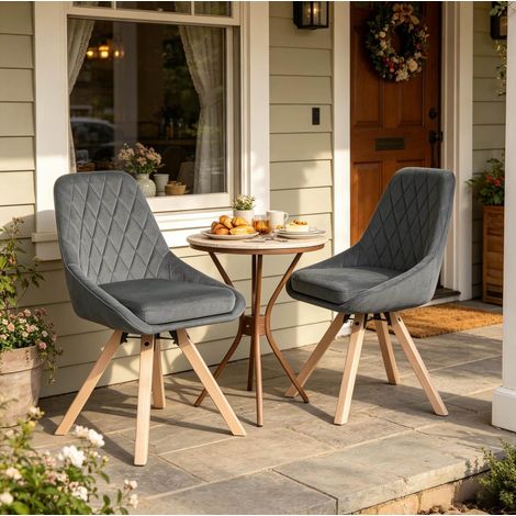 Silla de comedor giratoria 360° de terciopelo y madera de haya, gris oscuro DESVIAE (1/5)