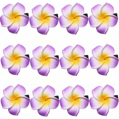 12 PCS Femmes Filles 2.4 "Hawaiian Hawaii Plumeria Mousse Fleur Pinces À Cheveux Pour Nuptiale Nuptiale Plage Décoration Cheveux Barrette (Violet) (1/5)