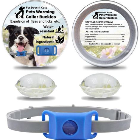 Aquality Pets Collier Antiparasitaire, Collier Anti Puces pour Chien, Réglable Naturel Pendentif Répulsif aux Huiles Essentielles avec 2 Capsules Remplaçables (Bleu)