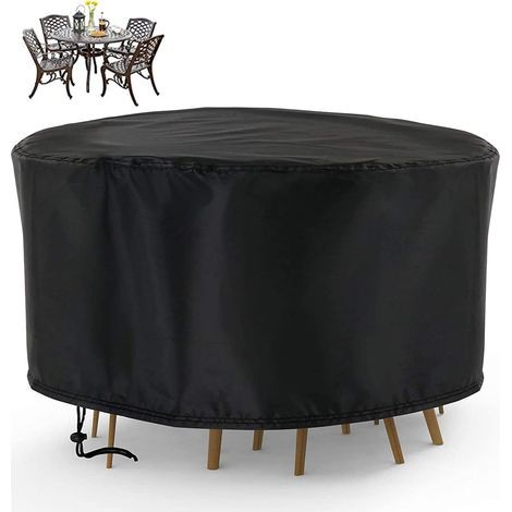 JSSEVN - Round Garden Table Cover, 128 x 71 cm Round Table Cover for Patio Furniture, Waterproof Oxford Cloth, Dustproof and Tear-Resistant, with Storage Bag (1/5)