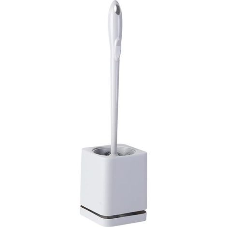 (Weiße) Wandmontierte WC-Bürste mit langem Kunststoffgriff und Halterung, ergonomisches Design, ideal zur Reinigung von Badezimmerböden (1/5)