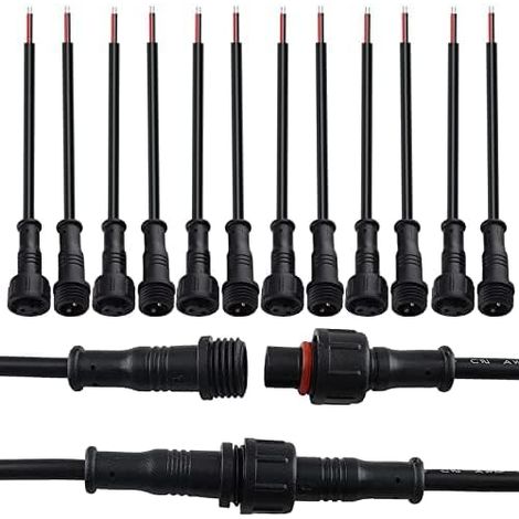 Wasserdichte Steckdosenpaare, bipolarer LED-Stecker/Buchse, IP65 wasserdicht, mit 20 cm langem Kabel für 16–22 AWG Niederspannungs-Verlängerungskabel