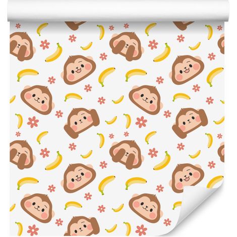 Papier peint singe blanc, crème et pêche pour salon et chambre 50x1000 cm (1/5)