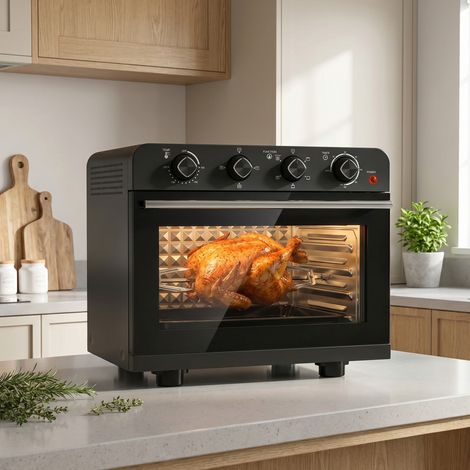 Four Friteuse à Air Chaud 36L 1800 W avec Rôtissoire Acier Noir (1/5)