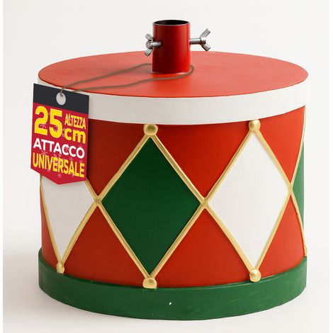 Base Albero di Natale Tamburo 32x25cm Decoro Attacco Universale Rosso e Verde