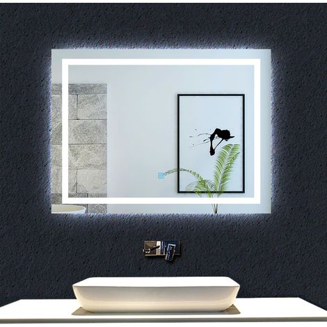 800X600MM 3 Colour LED Copper-free Silver Mirror,Anti-fog,Infinitely Dimmable,Power Failure Memory,Touch Wall Wwitch (1/5)