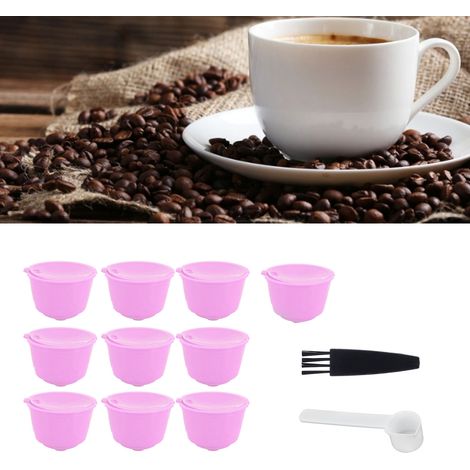 Set mit wiederverwendbaren Kapseln, nachfüllbaren Kaffeefilterpads für die DOLCE GUSTO Kaffeemaschine (lila, 10 Kapseln, 1 Löffel, 1 Reinigungsbürste) (1/5)