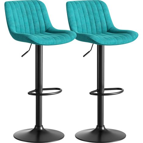 Lot de 2 tabourets de bar bleu en velours avec assise pivotante 360° et hauteur réglable (1/5)