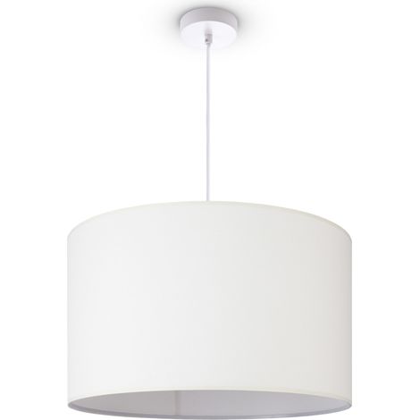Paco Home Pendellampe Wohnzimmer Deckenleuchte Stoff Lampenschirm Modern Einfarbig Rund Weiß (Ø45.5 cm), Pendelleuchte-Weiß - Typ 1