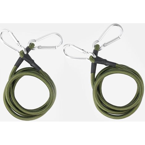 Cordon élastique avec crochet à clip, mousqueton, connecteur de corde de rivière, accessoires, cordon de montage vert armée de 3/8" de diamètre, crochet argenté (vert armée, 48", paquet de 2) (1/5)