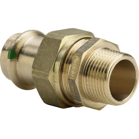 Unión de bronce derecha de 3 piezas para crimpado, hembra - macho con rosca 20x27 - 18