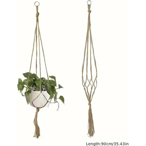 1 Suspension pour plantes en macramé de jute, 90cm, style bohème avec perles, pour intérieur et extérieur