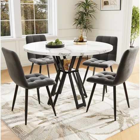 Runder Esstisch mit 4 Stühlen, 100 cm, 5-teilig, MDF, Metall und Samt HAVRYA (1/5)